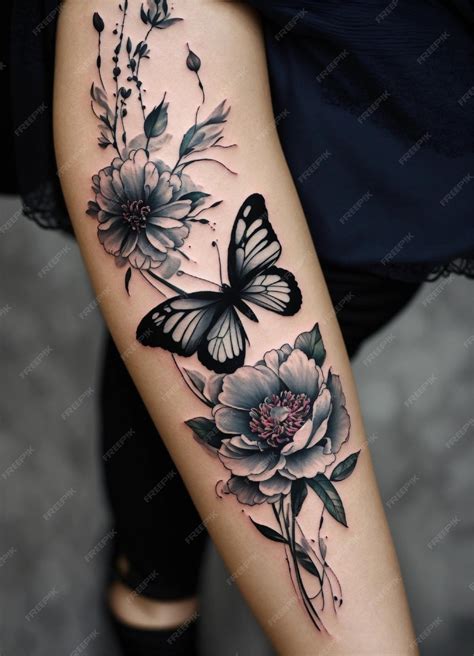 Premium Photo Flowers And Butterflies Tattoo On The Arm