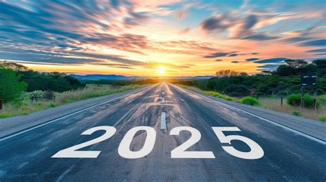 Premium Photo The Number 2025 Emblazoned On The Road Captures A