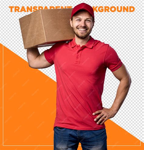 Premium Psd Delivery Man Holding Heavy Box