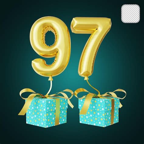 Premium Psd Number 97 Birthday Celebration Gold Balloon 3D Illustration