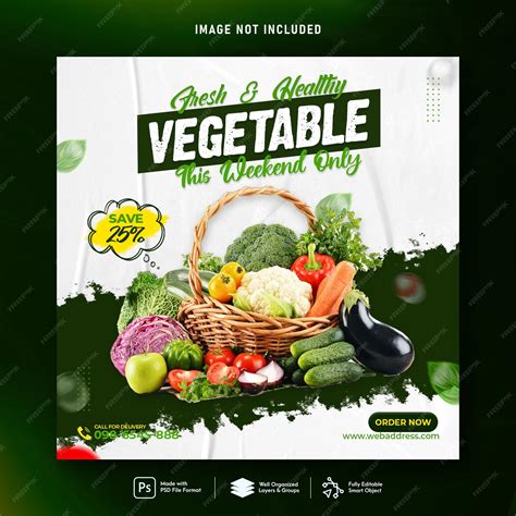 Premium Psd Vegetable And Fruit Grocery Delivery Social Media