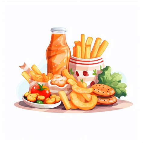 Premium Vector A Drawing Of A Meal Including French Fries A Jar Of