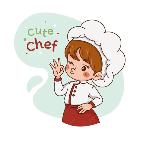 Premium Vector Cute Chef Girl Cartoon Kiss Pouting Cartoon Character