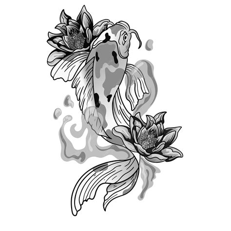 Premium Vector Hand Drawn Koi Fish With Flower Tattoo For Arm