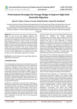 Pretreatment Strategies For Sewage Sludge To Improve High Solid