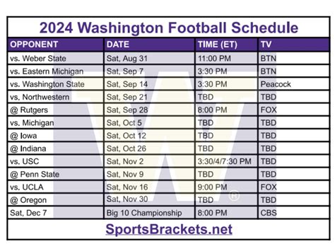 Printable 2024 Washington Football Schedule Matchups And Tv Broadcast