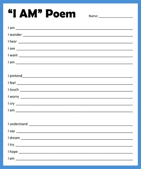 Printable I Am Poem Printable Jd