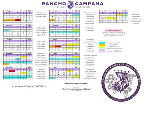 Printable Trimester Calendar Rancho Campana High School