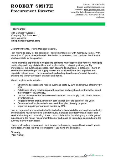 Procurement Director Cover Letter Examples Template 20 Tips