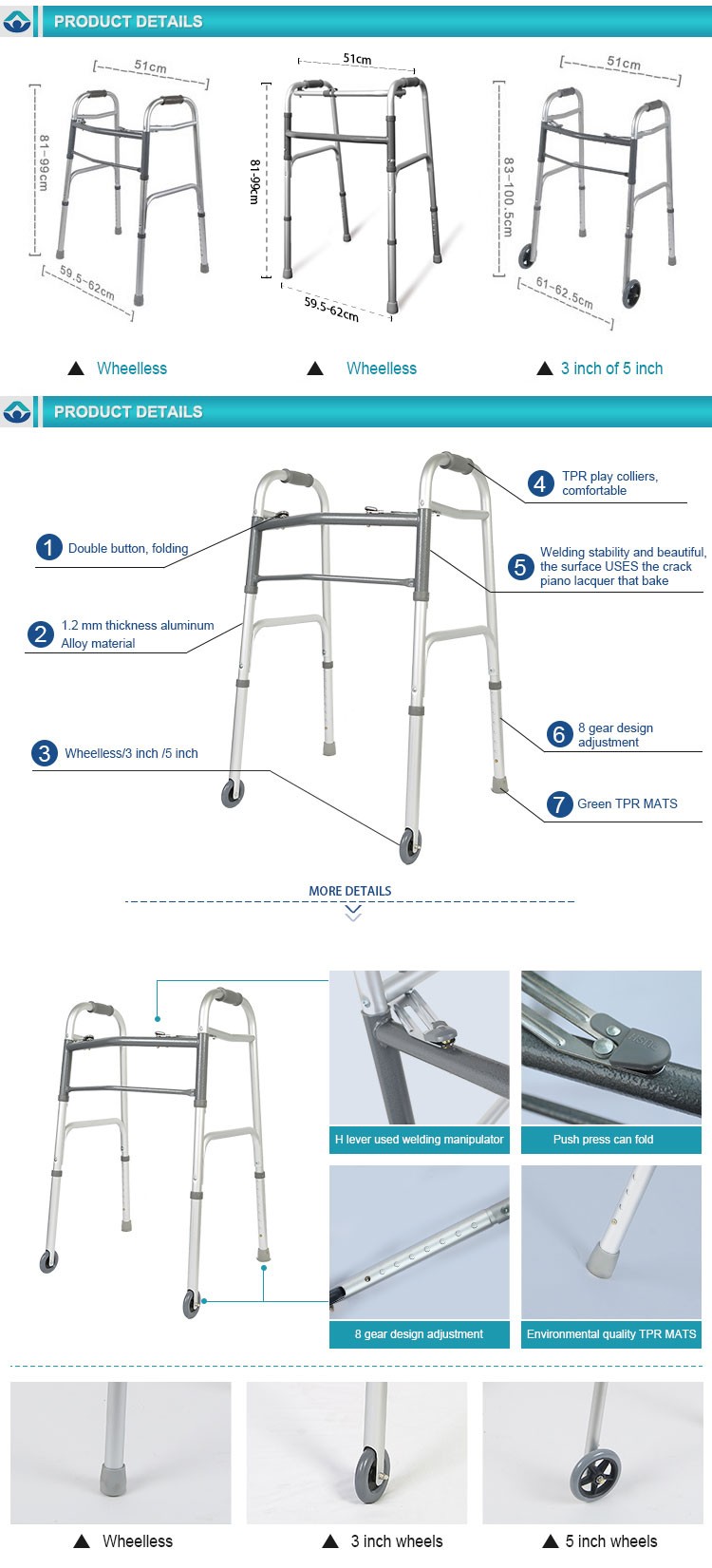 Professional Factory Ce Fda Standard Size Aluminum Disabled Front