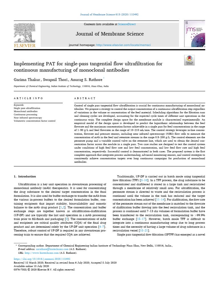 Putting Single Pass Tangential Flow Filtration Into Place Ms