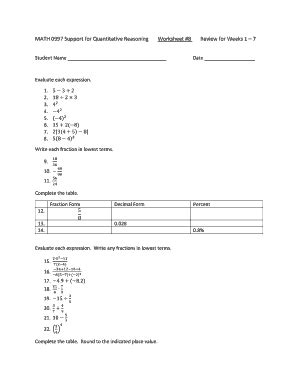 Quantitative Reasoning Worksheet Complete With Ease Airslate Signnow
