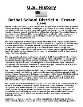 Questions About The Case Bethel School District V Fraser