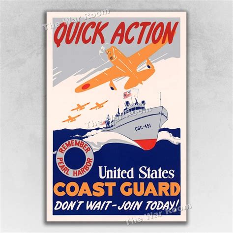 Quick Action Us Coast Guard Ww2 Coast Guard Recruiting Poster Etsy