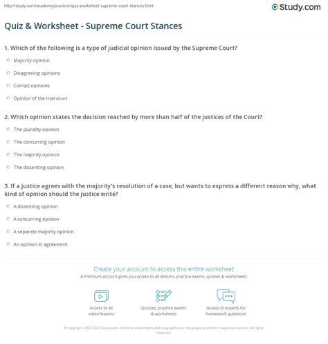 Quiz Worksheet Supreme Court Stances Study Com