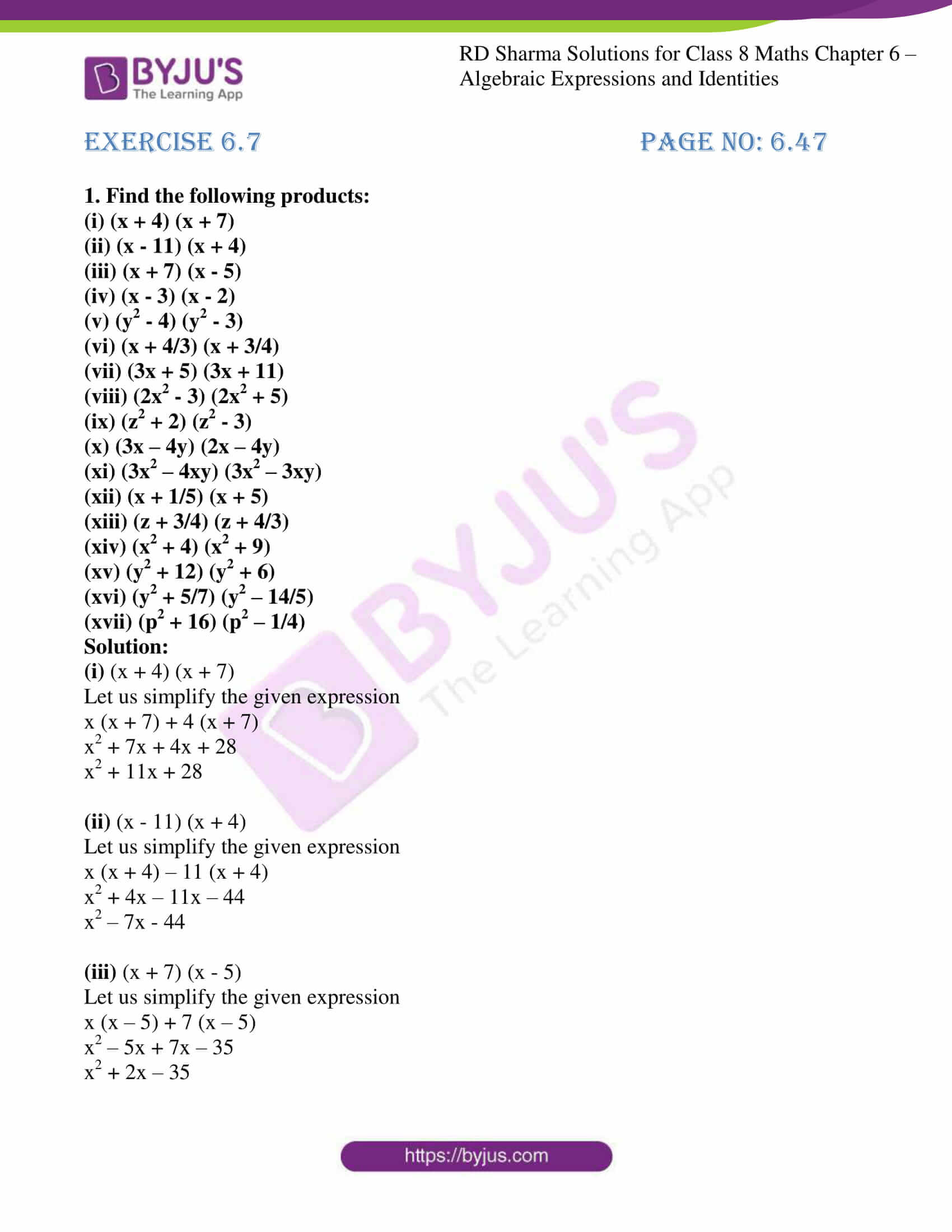 Rd Sharma Solutions For Class 8 Chapter 6 Algebraic Expressions And