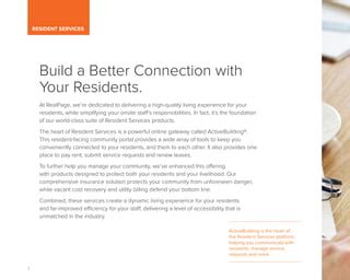 Realpage Resident Services Brochure Featuring Activebuilding Multifamily Resident Portal Pdf