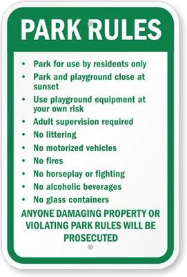 Rec Center General Rules Park Authority