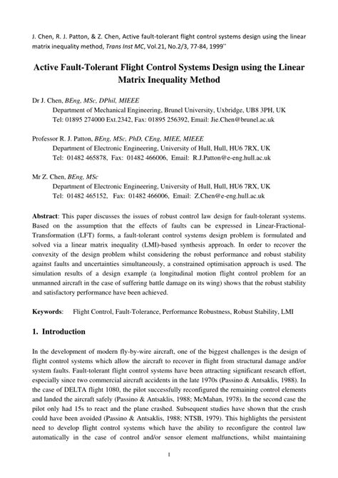 Recent Advances In Active Fault Tolerant Flight Control Systems Muhammad Sohail Khan Raja Qasim Ali 2022