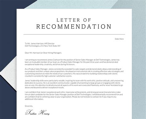 Reference Letter Recommendation Template
