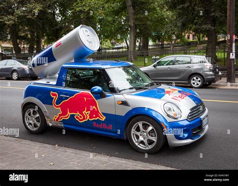 Red Bull Mini Cooper Promotion Car On Highway Red Bull Mini Cooper Promotion Car On Highway