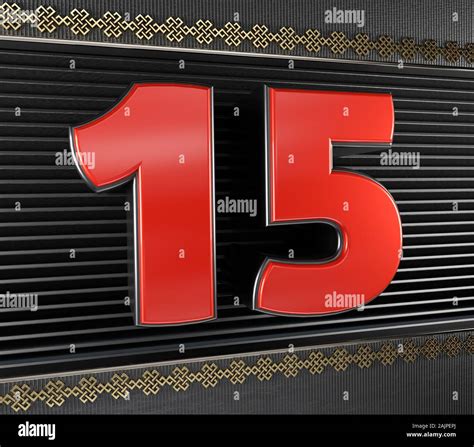 Red Number 15 Number Fifteen With Golden Symbols Endless Knot 3D Red Number 15 Number Fifteen With Golden Symbols Endless Knot 3D