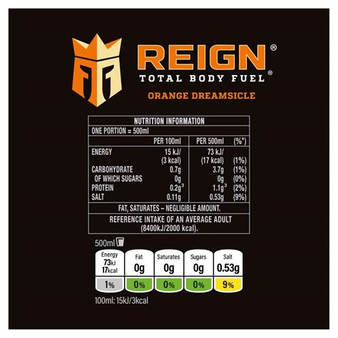 Reign Orange Dreamsicle Zero Sugar Energy Drink 500Ml British Chemist