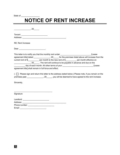 Rent Increase Notice Rent Increase Letter Rent Increase Form