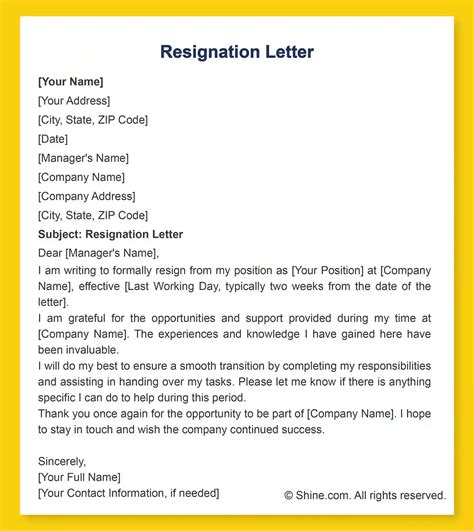Resignation Letter Sample
