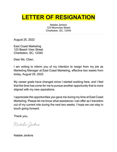 Resignation Letter Example 13 Samples For Any Situation Resignation