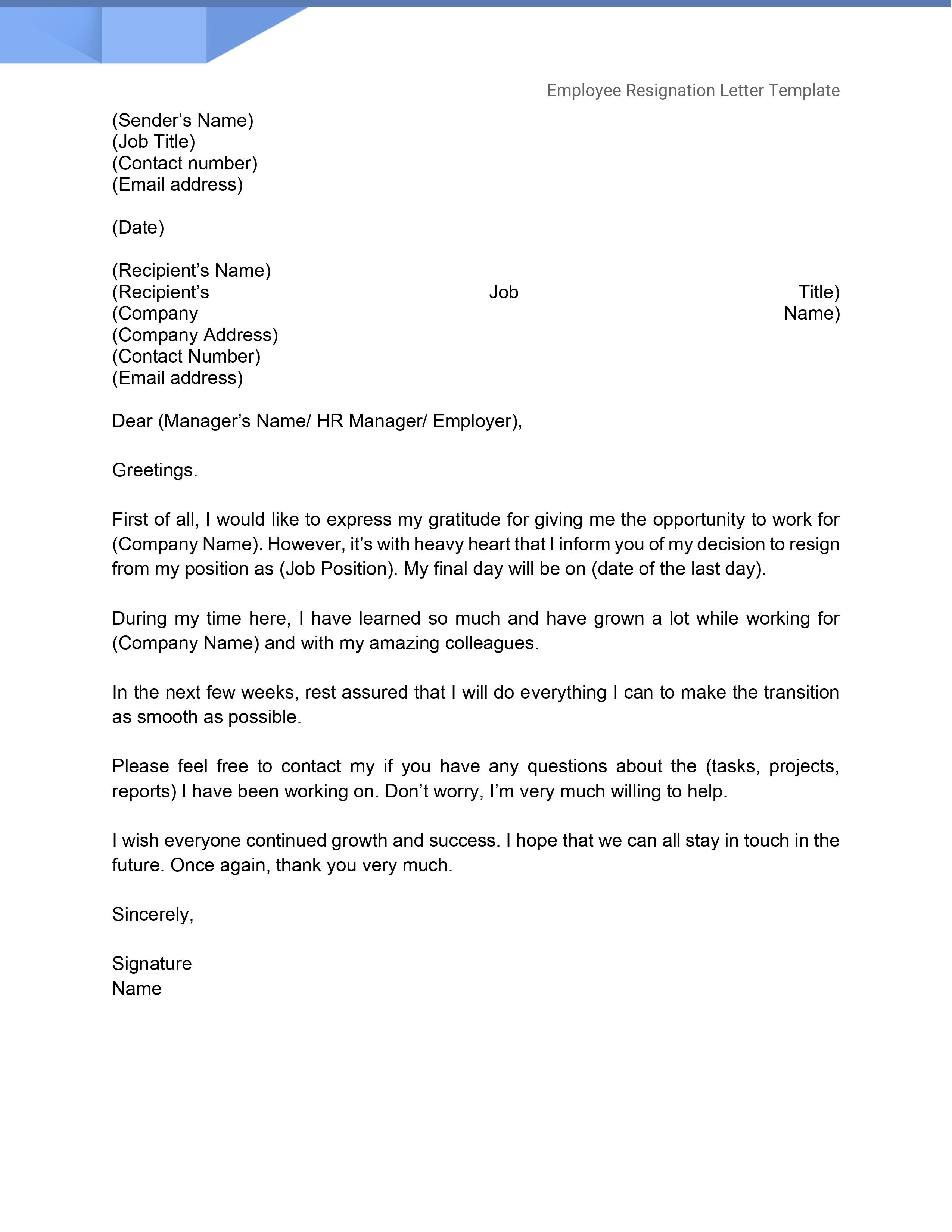 Resignation Letter Examples