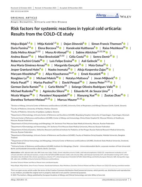 Risk Factors For Systemic Reactions In Typical Cold Urticaria Results From The Cold Ce Study Bizjak 2022 Allergy Wiley Online Library Risk Factors For Systemic Reactions In Typical Cold Urticaria Results From The Cold Ce Study Bizjak 2022 Allergy Wiley Online Library