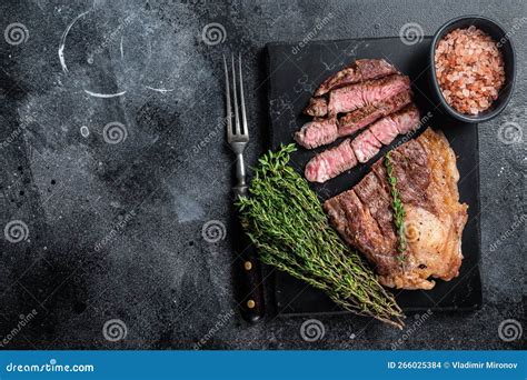 Roasted Bbq Chuck Roll Beef Steaks With Herbs Black Background Top