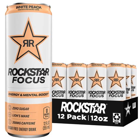 Rockstar Focus Sugar Free Energy Drink White Peach