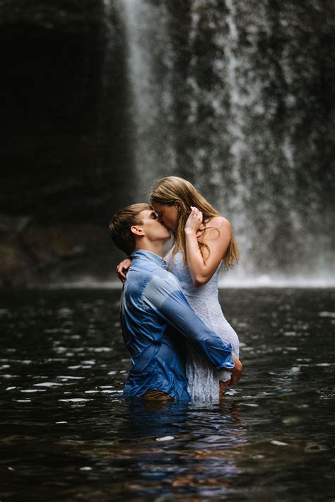 Romantic Engagement Shoot On Cliffs And Waterfall