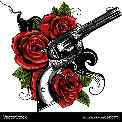Rose And Gun Tattoo Designs
