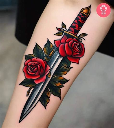 Rose Dagger Tattoo Style Sticker