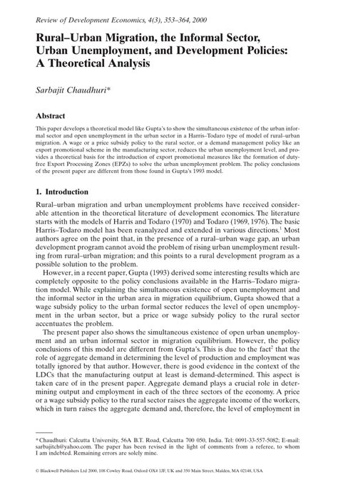 Rural Urban Migration And Urban Informal Sector In India Pdf