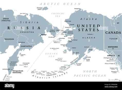 Russia And United States Maritime Boundary Gray Political Map The