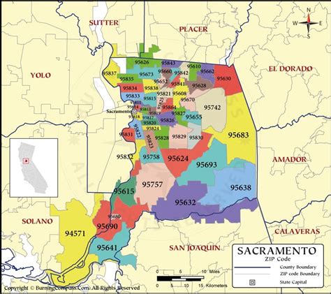 Sacramento County Zip Code Map California Usa