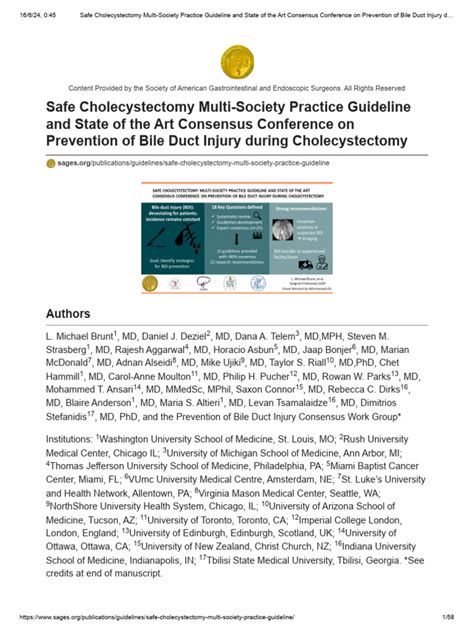 Safe Cholecystectomy Multi Society Practice Guideline And State Of The Art Consensus Conference On Prevention Of Bile Duct Injury During Cholecystectomy A Sages Publication