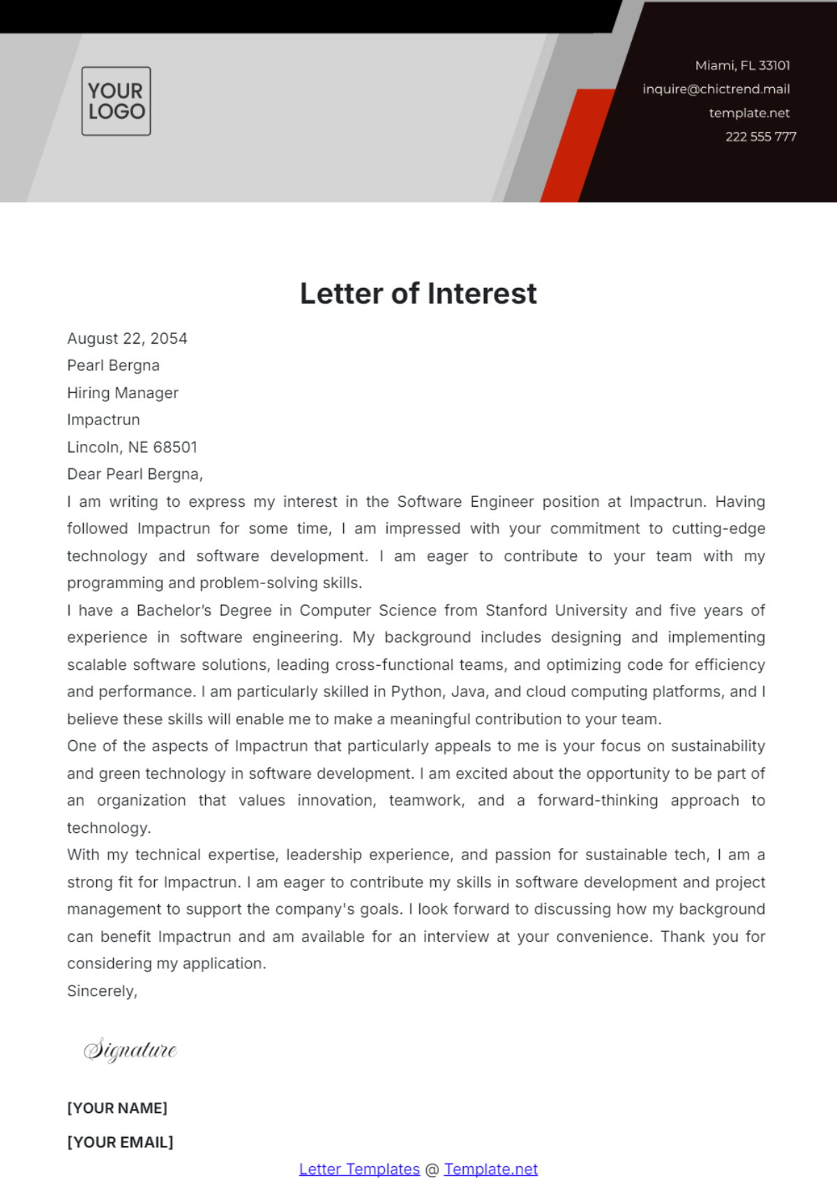 Sample Letter of Interest Template