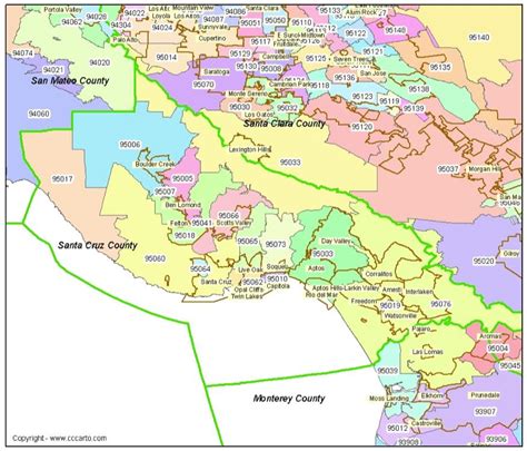 Santa Cruz Zip Codes Map Santa Cruz County Zip Codes Map California