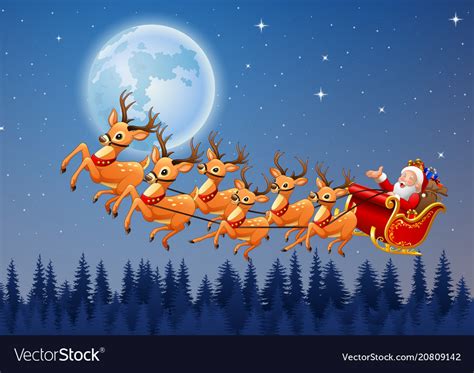 Santa Sleigh And Reindeer In Sky