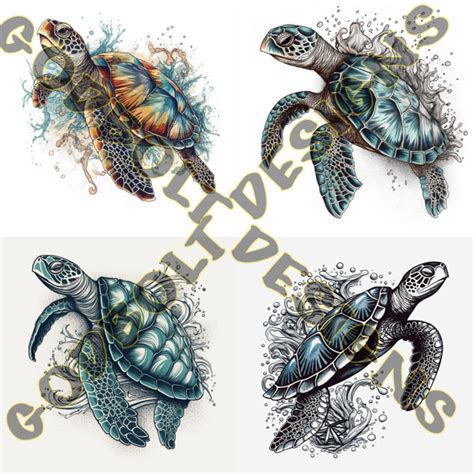 Sea Turtle Tattoo Design Pack 4 Psd And Png Files Perfect For Artists And Ocean Enthusiasts Serene Symbolic Procreate Compatible Etsy