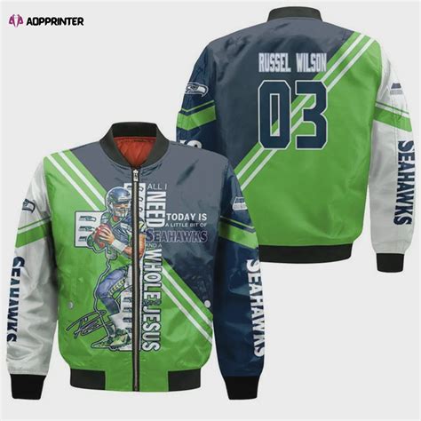Seattle Seahawks Russel Wilson Pattern Bomber Jacket Green Aopprinter Seattle Seahawks Russel Wilson Pattern Bomber Jacket Green Aopprinter