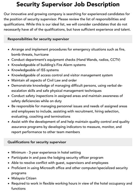 Security Patrol Supervisor Responsibilities Security Patrol Supervisor Responsibilities