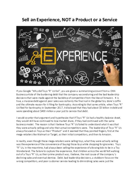 Sell An Experience Not A Product Or A Service By Kory Farooquie