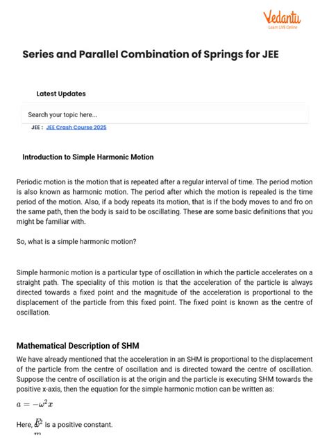 Series And Parallel Combination Of Springs Important Concepts For Jee