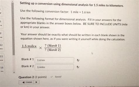 Setting Up A Conversion Using Dimensional Analysis For 1 5 Miles To